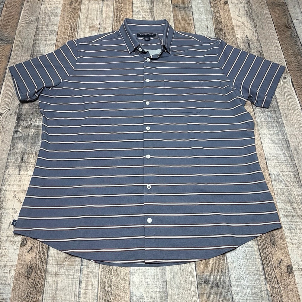 Mizzen+Main Leeward Button Up Shirt Men's XL Gray Striped Performance Stretch